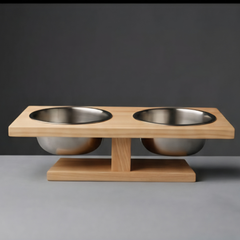 Tilted cat and small dog bowl stand with two slots for bowl