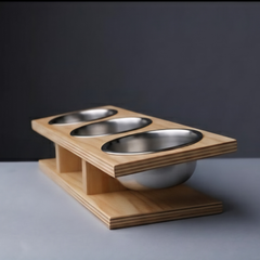 Tilted cat and small dog bowl stand with 3 slots for bowl