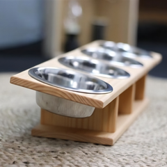 Tilted cat and small dog bowl stand with 4 slots for bowl