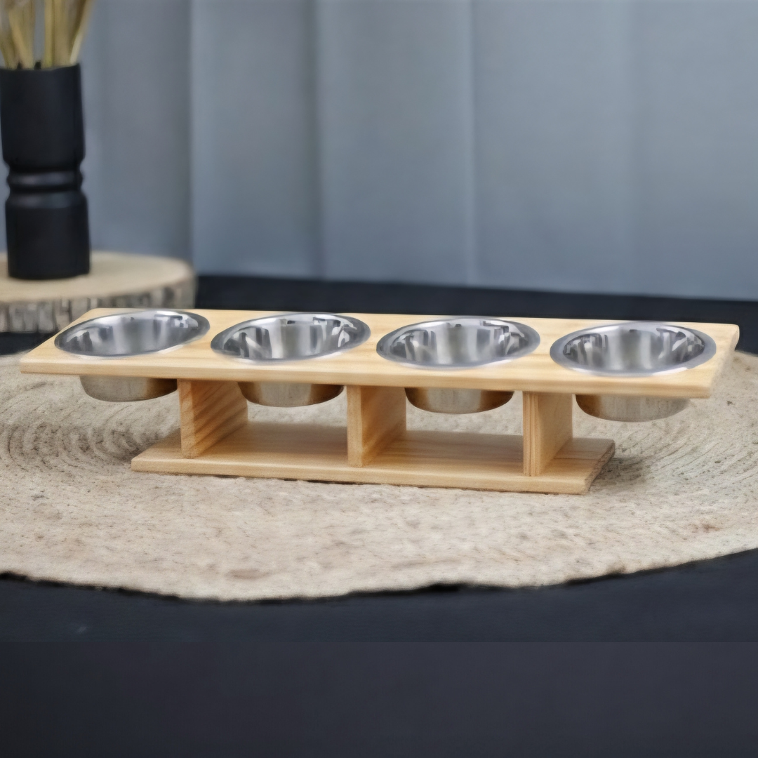 Tilted cat and small dog bowl stand with 4 slots for bowl